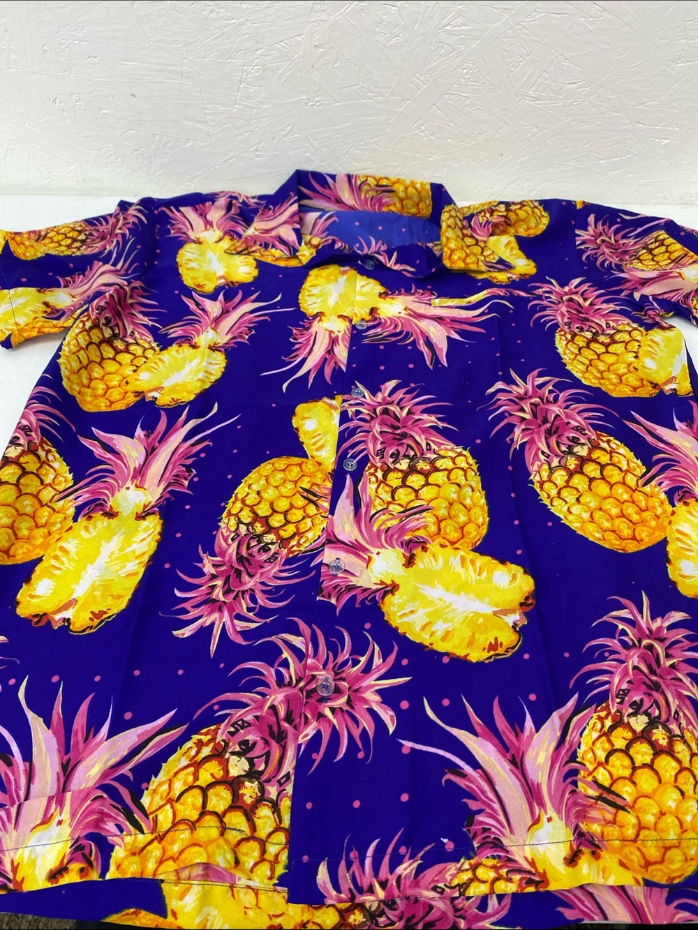 Men's Pineapple Print Short-Sleeve Shirt - Purple/Yellow